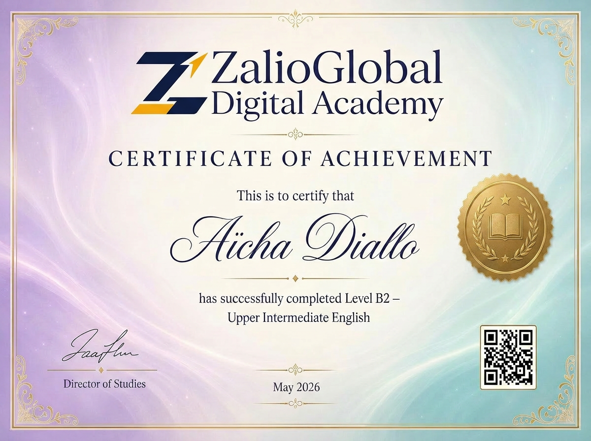 Exemple — Certificat ZalioGlobal Digital Academy (par niveau)
